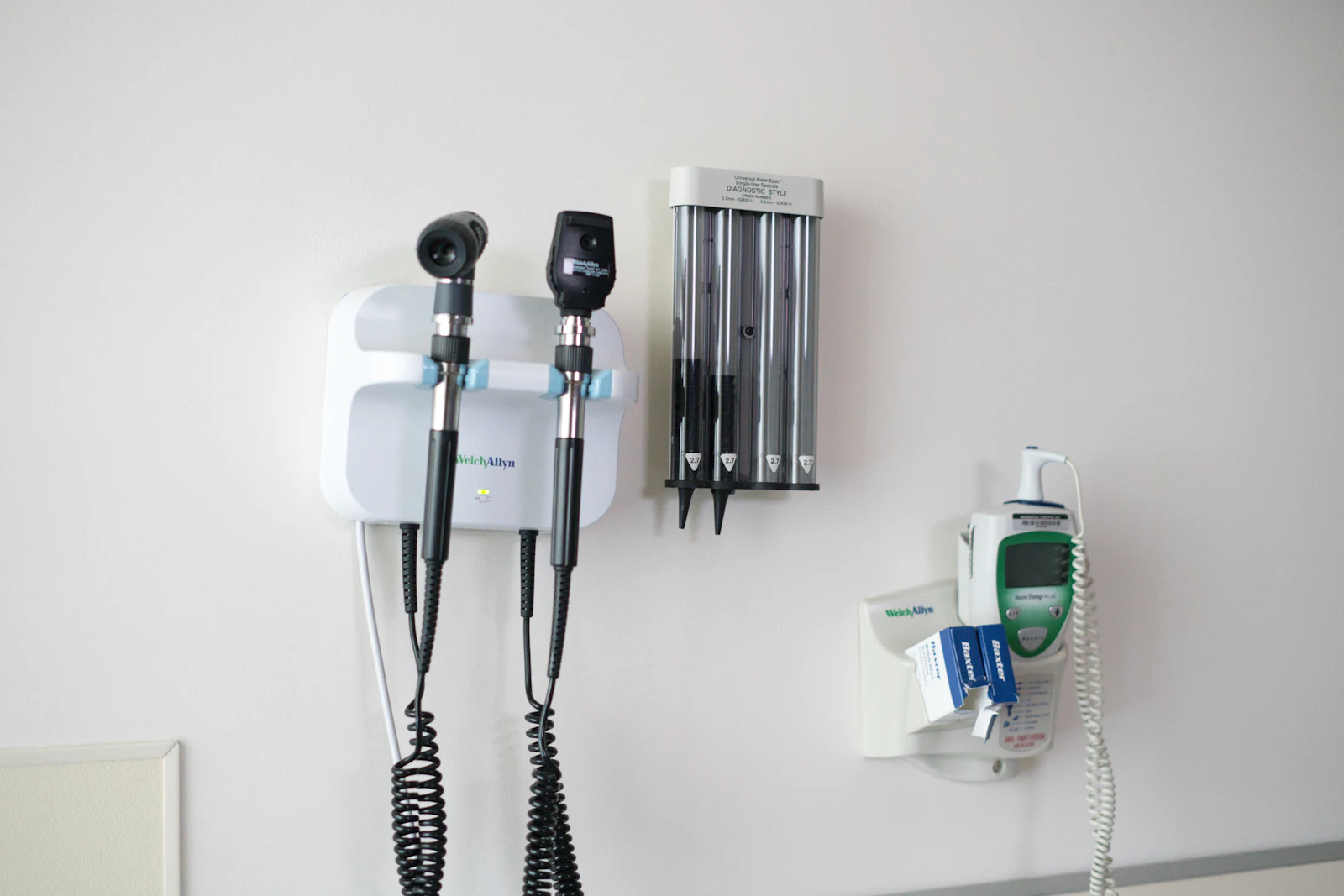 Medical diagnostic tools mounted on a wall